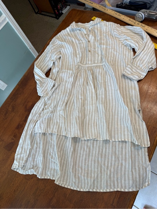 Kyla Seo Tops - Kyla Seo Striped High Low Shirt Dress Oversized Tunic Boho Asymmetrical S Linen